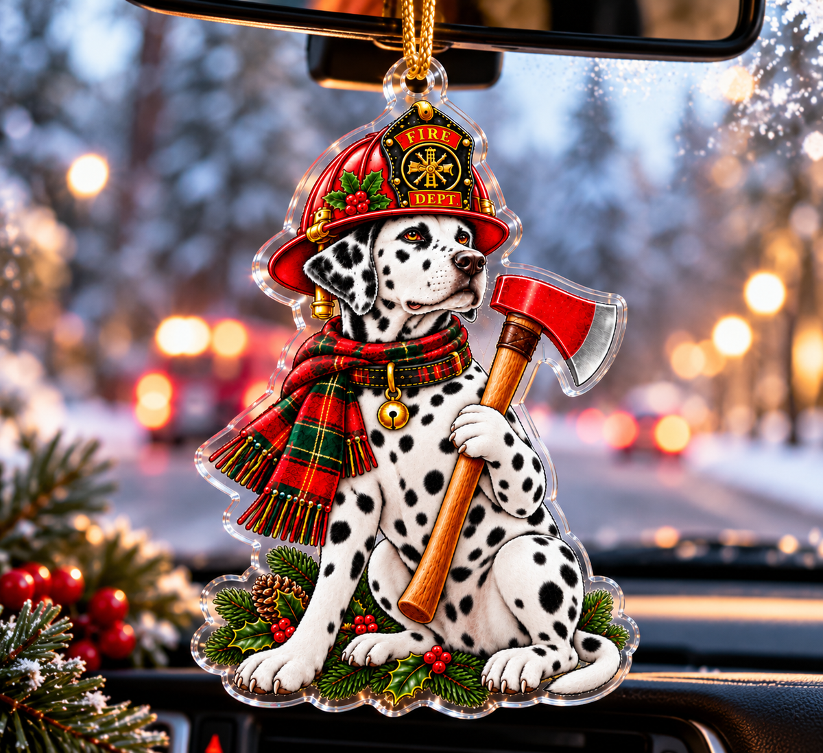 Firefighter Dalmatian Christmas Acrylic Ornament