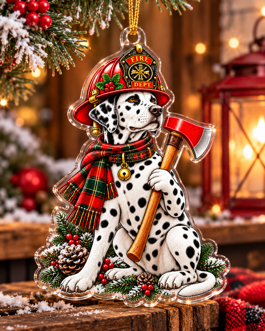 Firefighter Dalmatian Christmas Acrylic Ornament