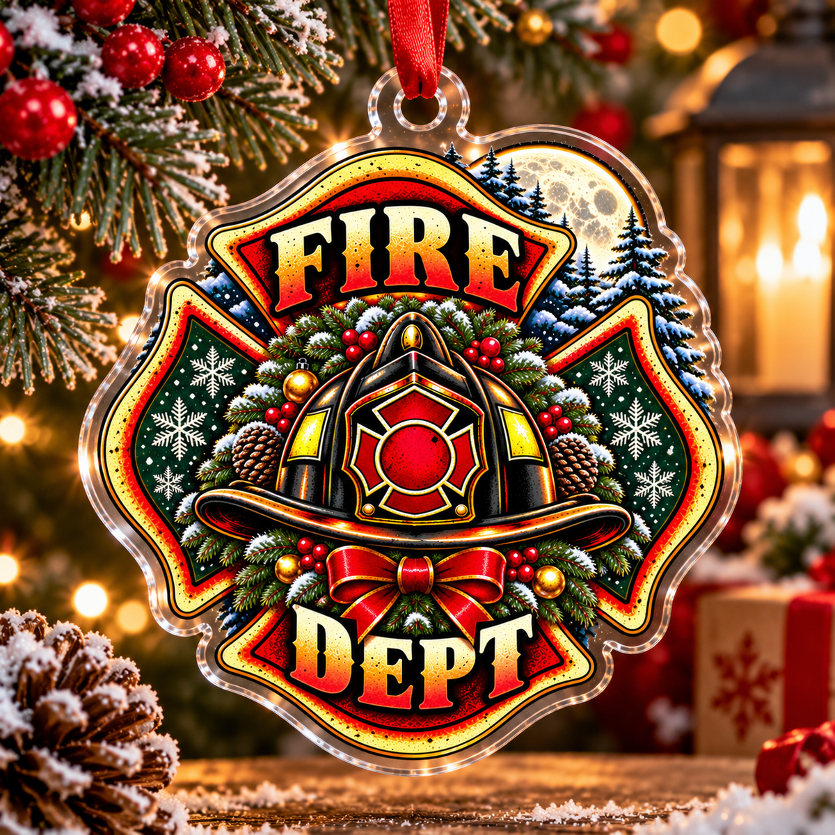 Fire Department Helmet Christmas Acrylic Ornament