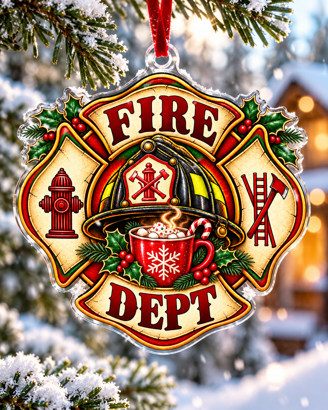 Festive Fire Department Acrylic Ornament