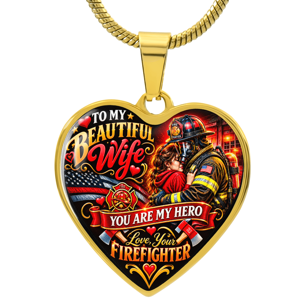 Firefighter Wife Heart Necklace – "You Are My Hero" Gift From Firefighter Husband