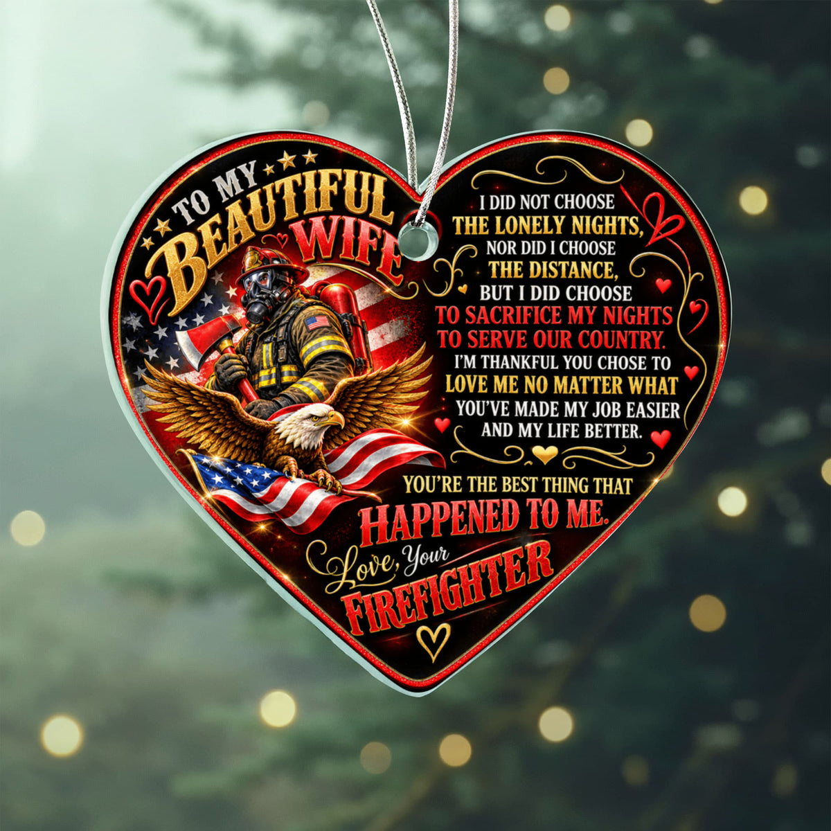 Romantic Firefighter Heart Ornament
