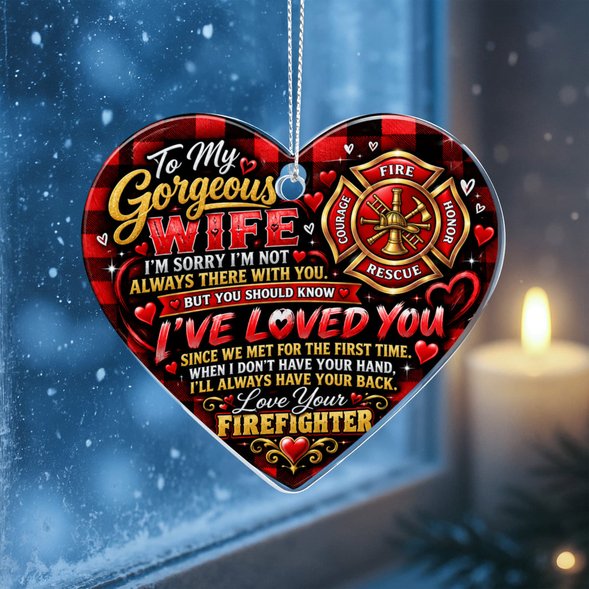Romantic Firefighter Heart Ornament