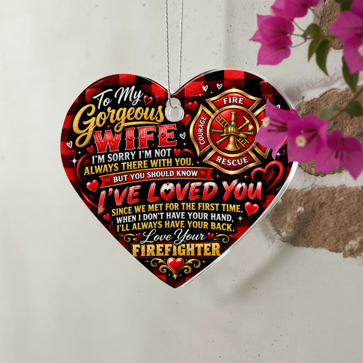 Romantic Firefighter Heart Ornament