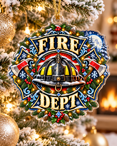 Winter Moon Firefighter Helmet Ornament