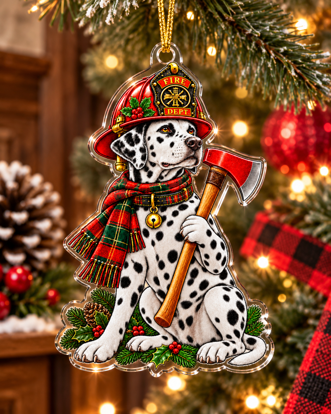 Firefighter Dalmatian Christmas Acrylic Ornament