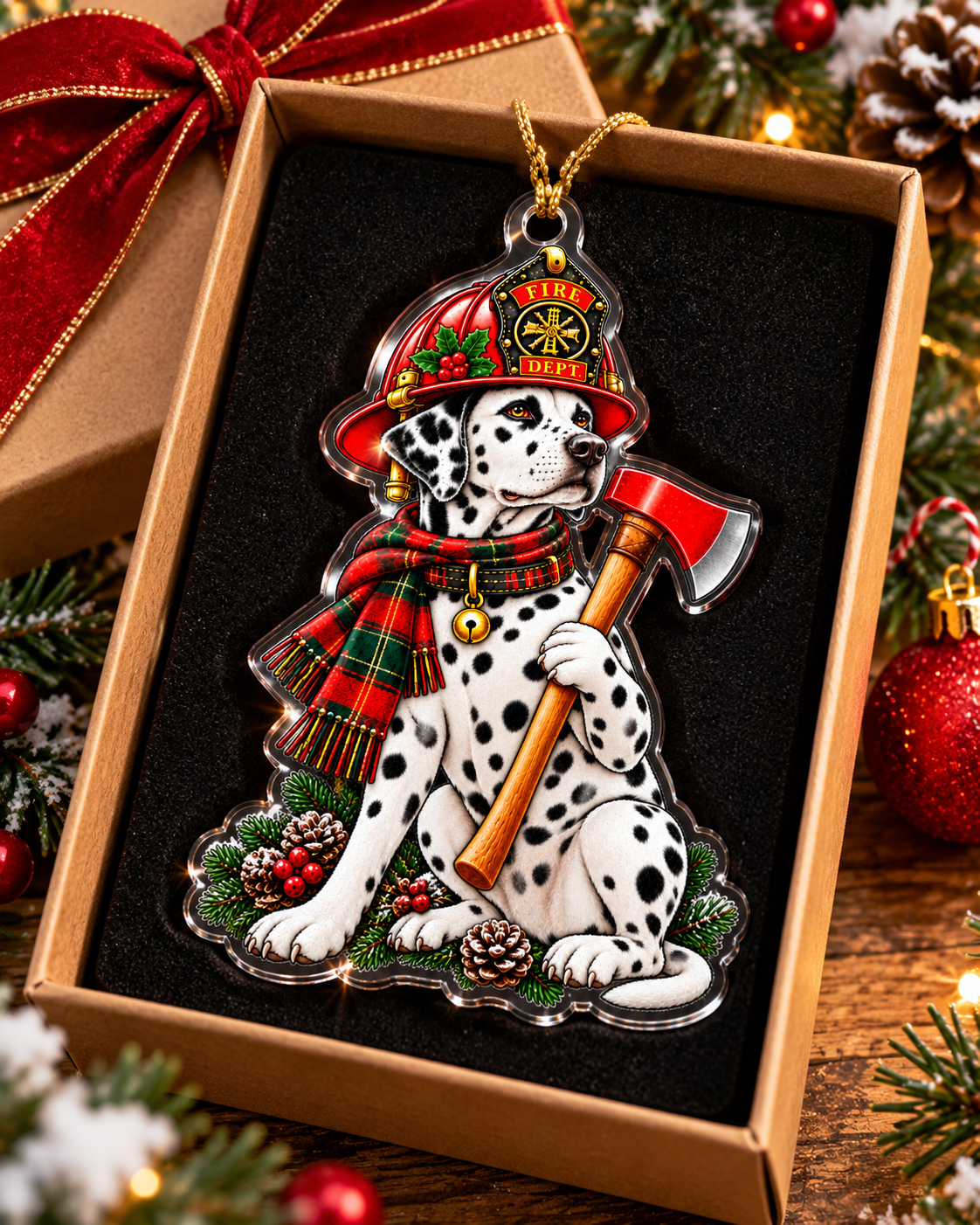 Firefighter Dalmatian Christmas Acrylic Ornament
