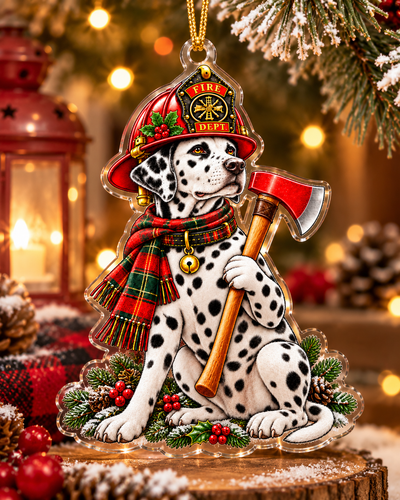 Firefighter Dalmatian Christmas Acrylic Ornament