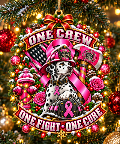 One Crew One Fight One Cure firefighter ornament - festive Dalmatian design