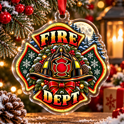 Fire Department Helmet Christmas Acrylic Ornament