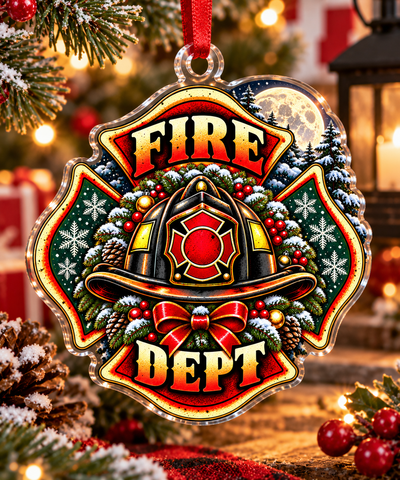 Fire Department Helmet Christmas Acrylic Ornament
