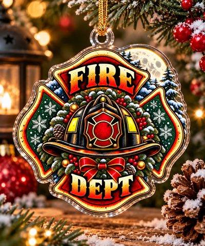 Fire Department Helmet Christmas Acrylic Ornament