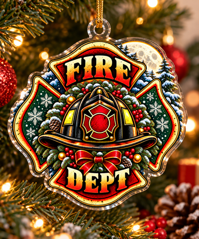 Fire Department Helmet Christmas Acrylic Ornament