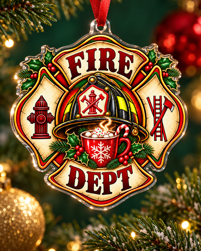 Festive Fire Department Acrylic Ornament