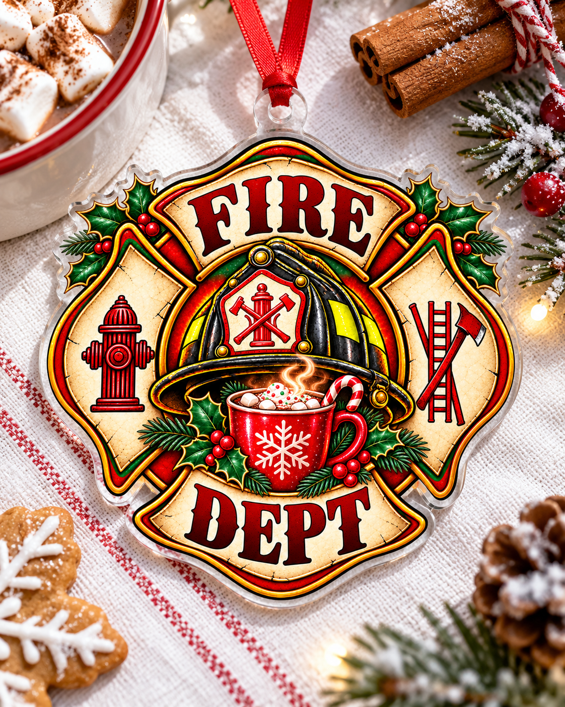 Festive Fire Department Acrylic Ornament