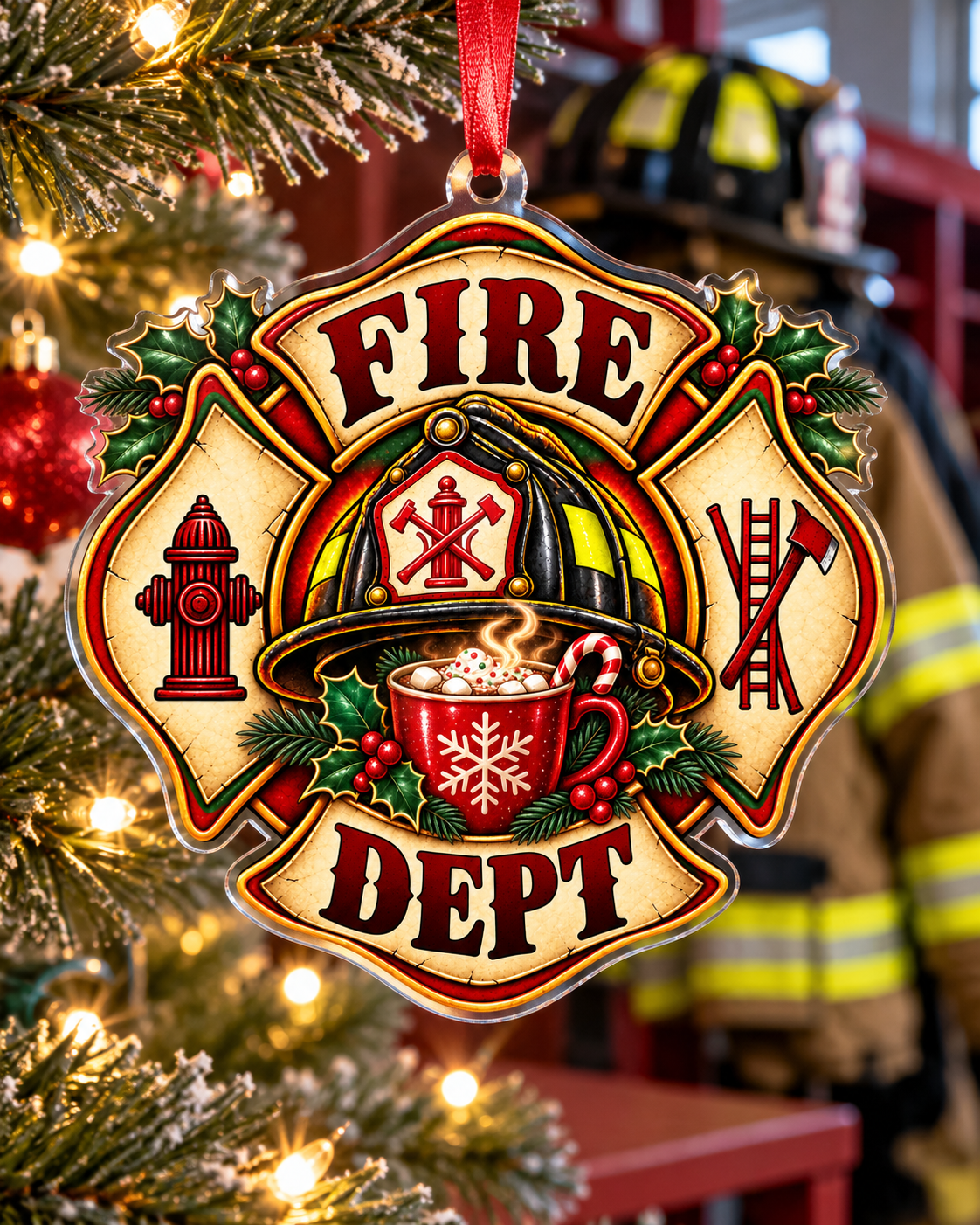 Festive Fire Department Acrylic Ornament