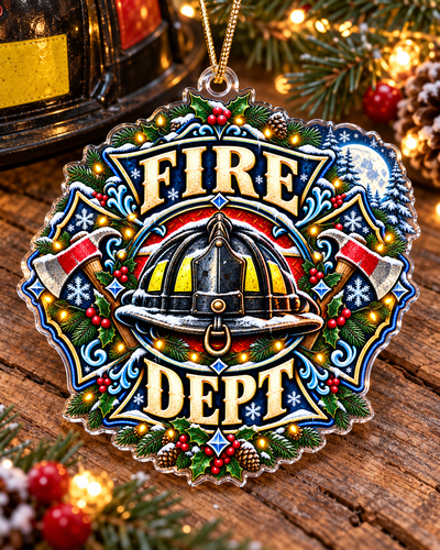 Winter Moon Firefighter Helmet Ornament