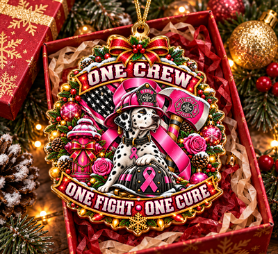 One Crew One Fight One Cure firefighter ornament - Dalmatian Christmas design