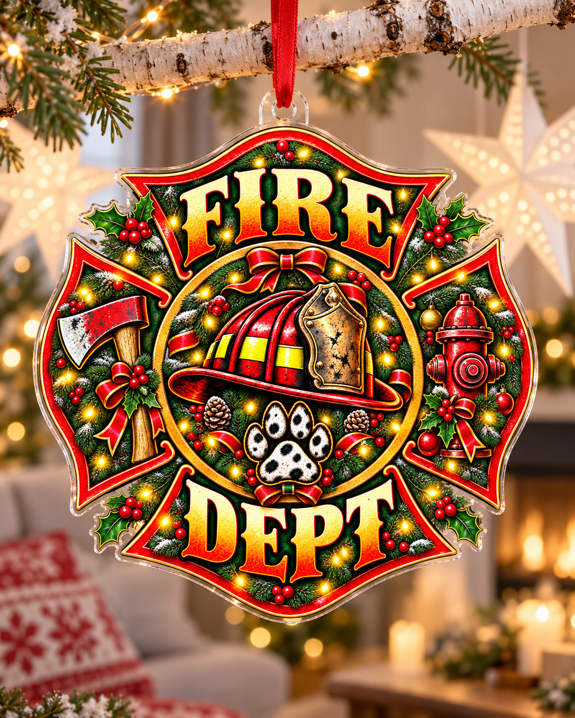 Firefighter Helmet & Wreath Ornament