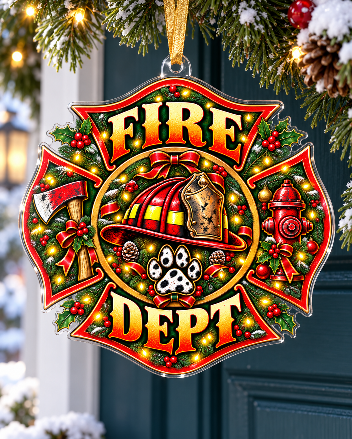 Firefighter Helmet & Wreath Ornament