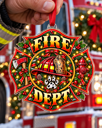Firefighter Helmet & Wreath Ornament