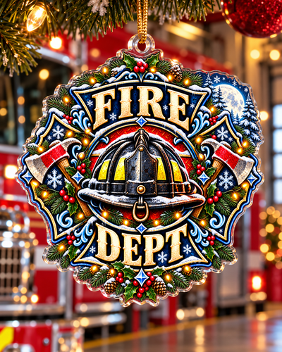 Winter Moon Firefighter Helmet Ornament