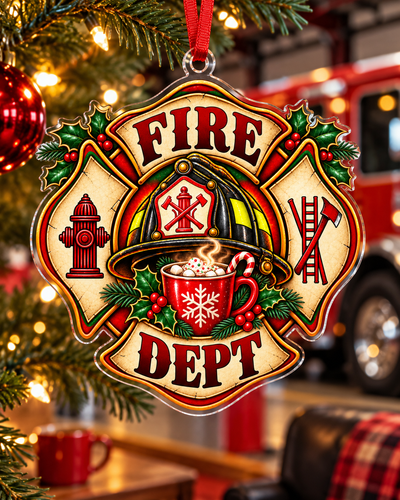 Festive Fire Department Acrylic Ornament