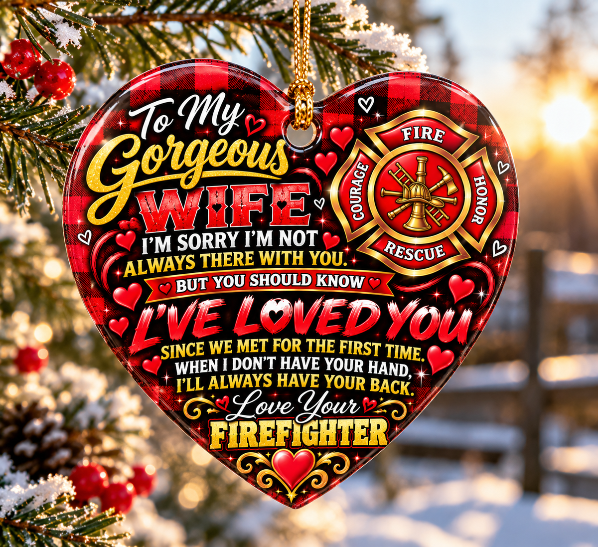Romantic Firefighter Heart Ornament