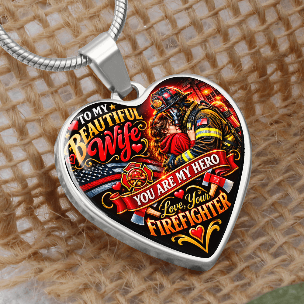 Firefighter Wife Heart Necklace – "You Are My Hero" Gift From Firefighter Husband