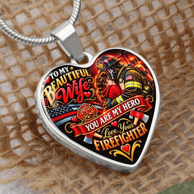 Firefighter Wife Heart Necklace – "You Are My Hero" Gift From Firefighter Husband