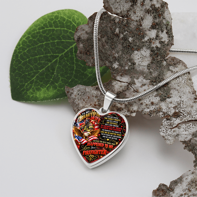 To My Beautiful Wife – Love, Your Firefighter – Patriotic Heart Necklace, Firefighter Wife Appreciation Gift