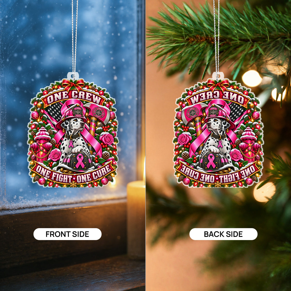 One Crew One Fight One Cure firefighter ornament - product details