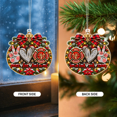Peace Love Back the Red Firefighter Christmas Ornament