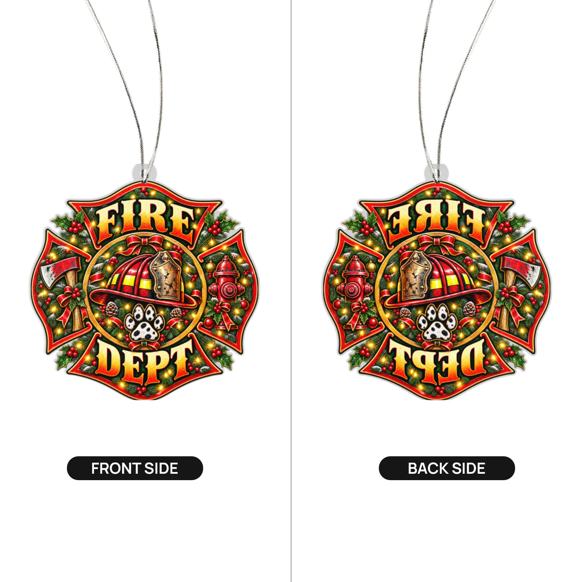 Firefighter Helmet & Wreath Ornament