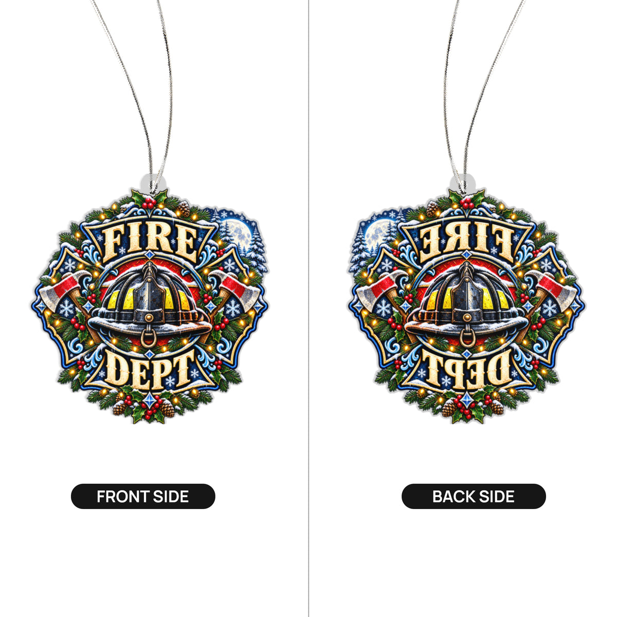 Winter Moon Firefighter Helmet Ornament