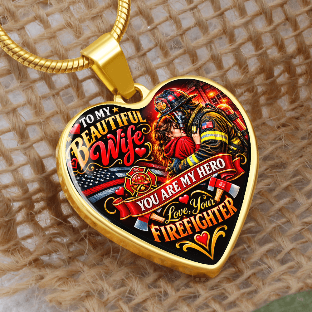 Firefighter Wife Heart Necklace – "You Are My Hero" Gift From Firefighter Husband