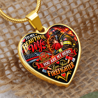 Firefighter Wife Heart Necklace – "You Are My Hero" Gift From Firefighter Husband