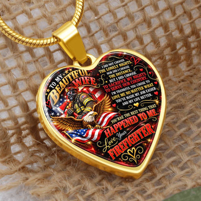 To My Beautiful Wife – Love, Your Firefighter – Patriotic Heart Necklace, Firefighter Wife Appreciation Gift