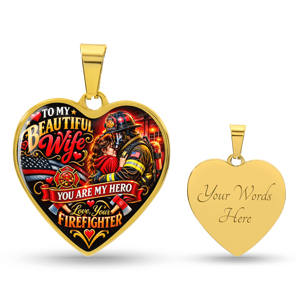 Firefighter Wife Heart Necklace – "You Are My Hero" Gift From Firefighter Husband