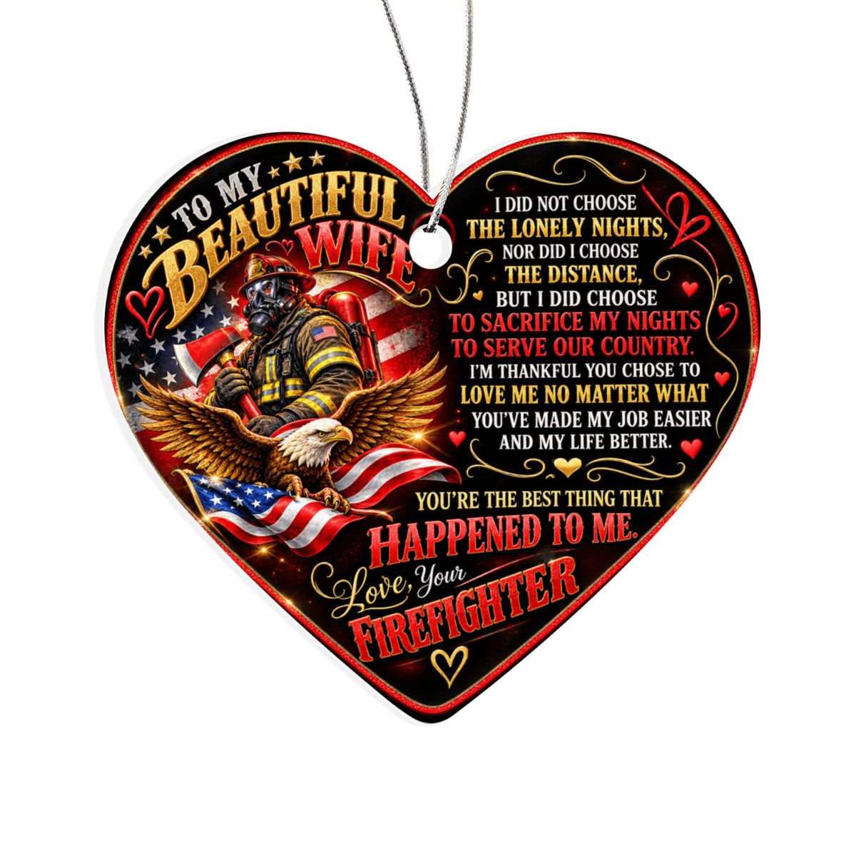 Romantic Firefighter Heart Ornament