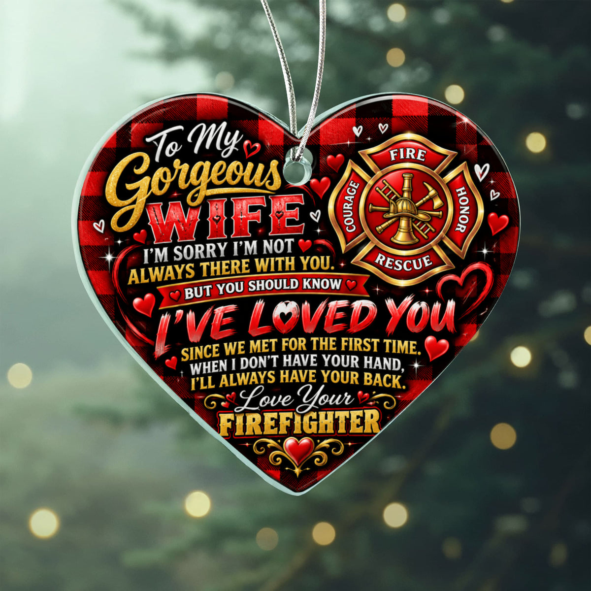 Romantic Firefighter Heart Ornament