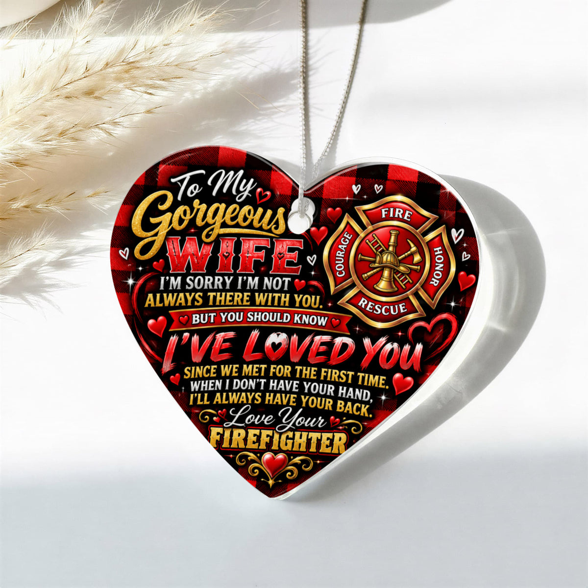 Romantic Firefighter Heart Ornament