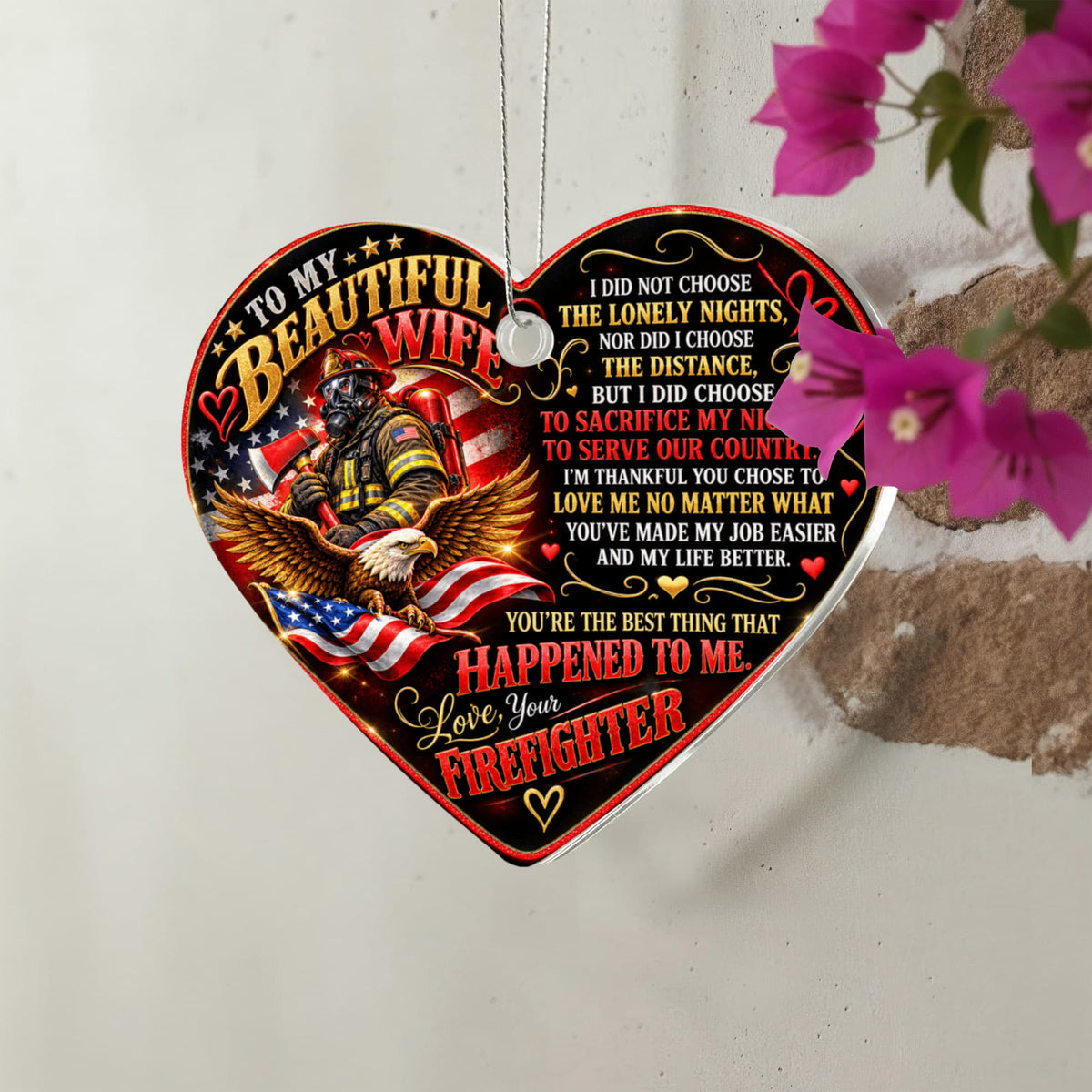 Romantic Firefighter Heart Ornament