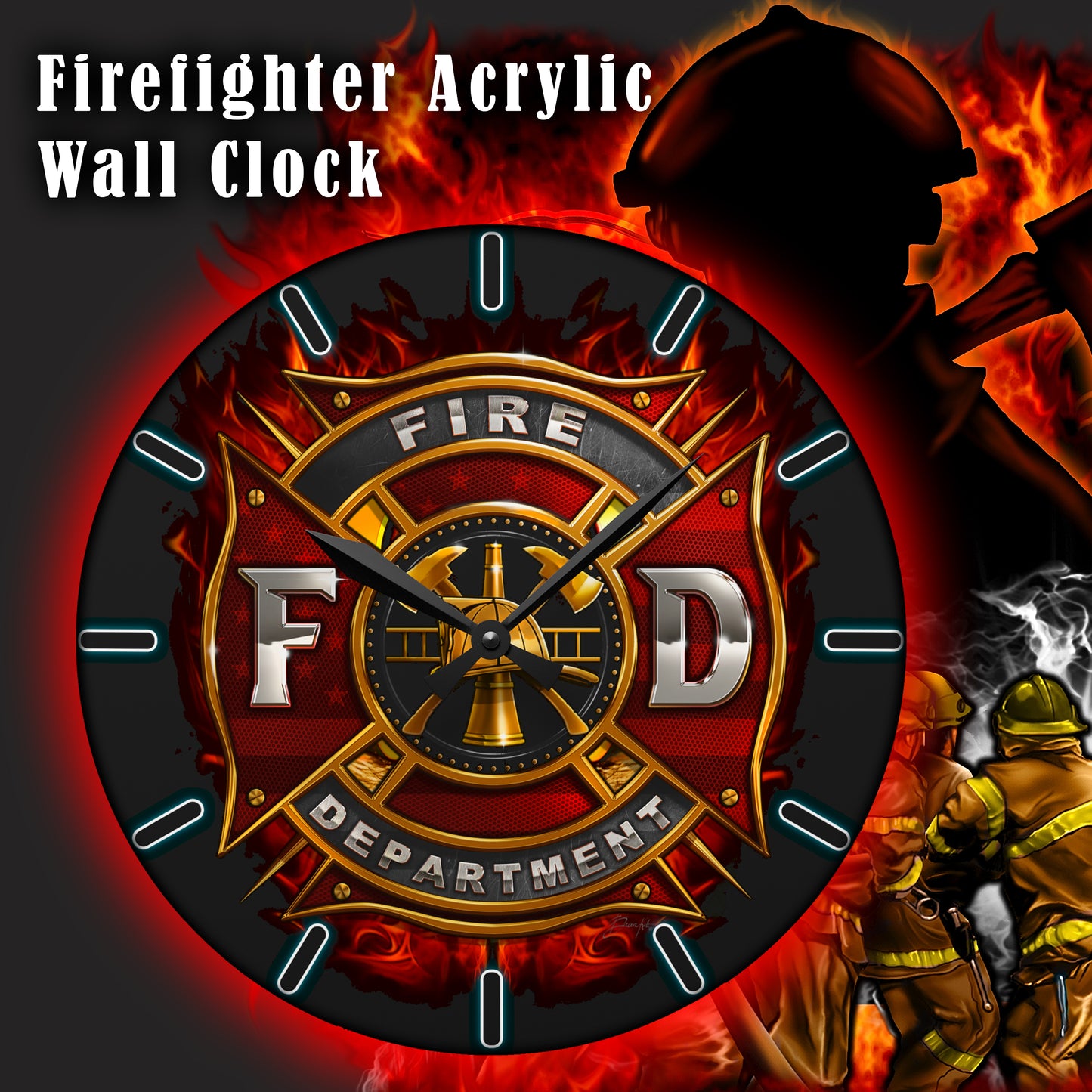 Firefighter Acrylic Wall Clock